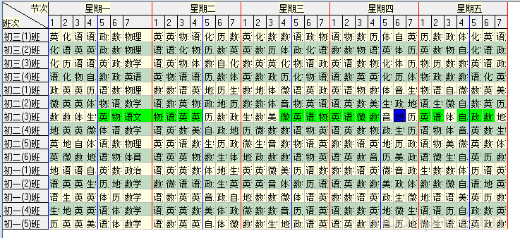 全校所有班级总课程表